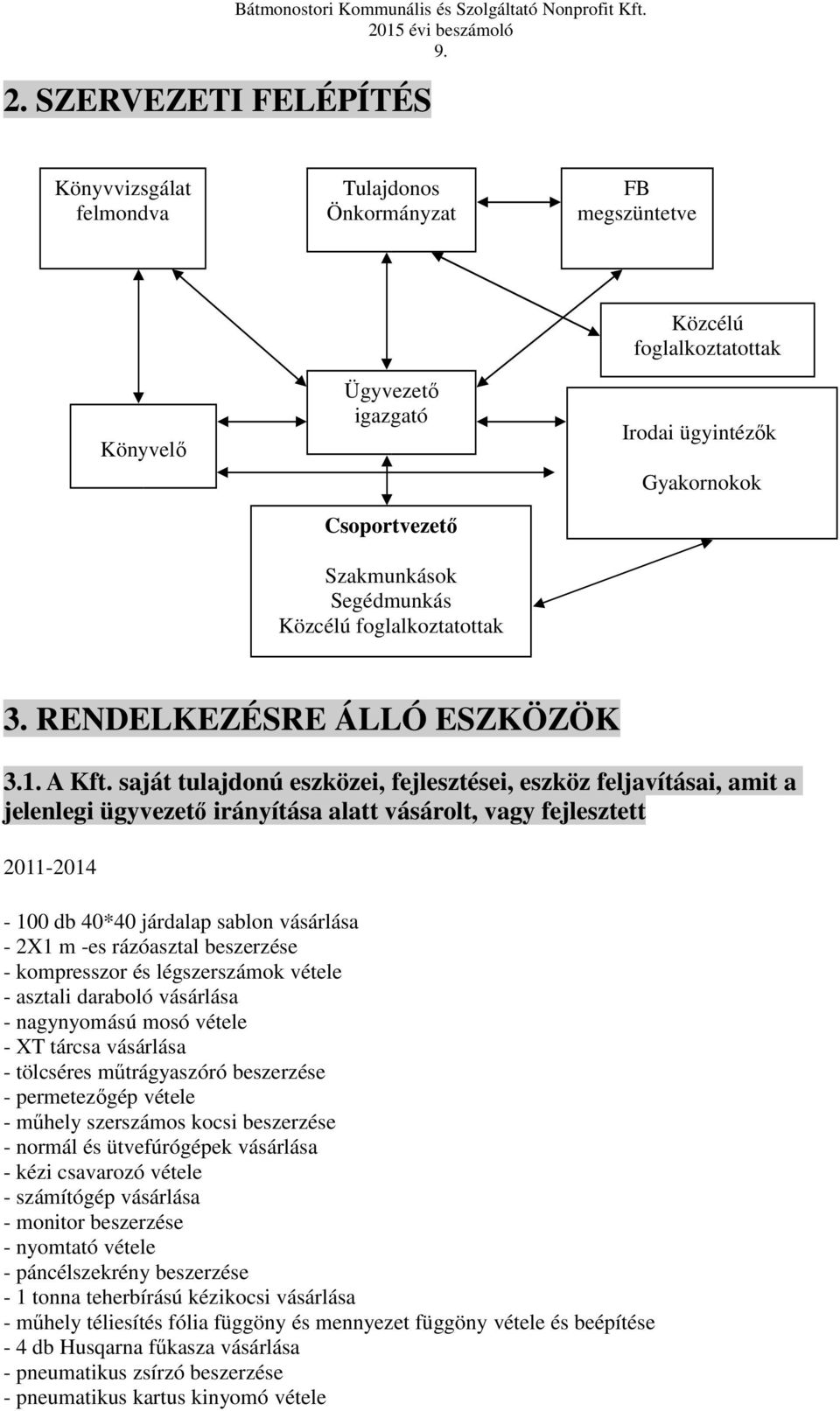 ügyintézők Gyakornokok 3. RENDELKEZÉSRE ÁLLÓ ESZKÖZÖK 3.1. A Kft.