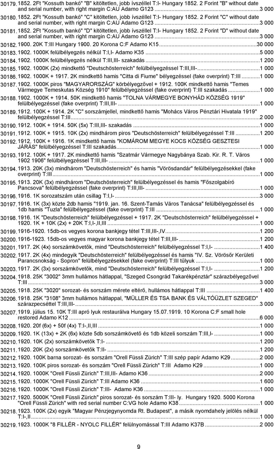 2 Forint "D" without date and serial number, with right margin C:AU Adamo G123...3 000 30182.1900. 20K T:III Hungary 1900. 20 Korona C:F Adamo K15...30 000 30183.1902.