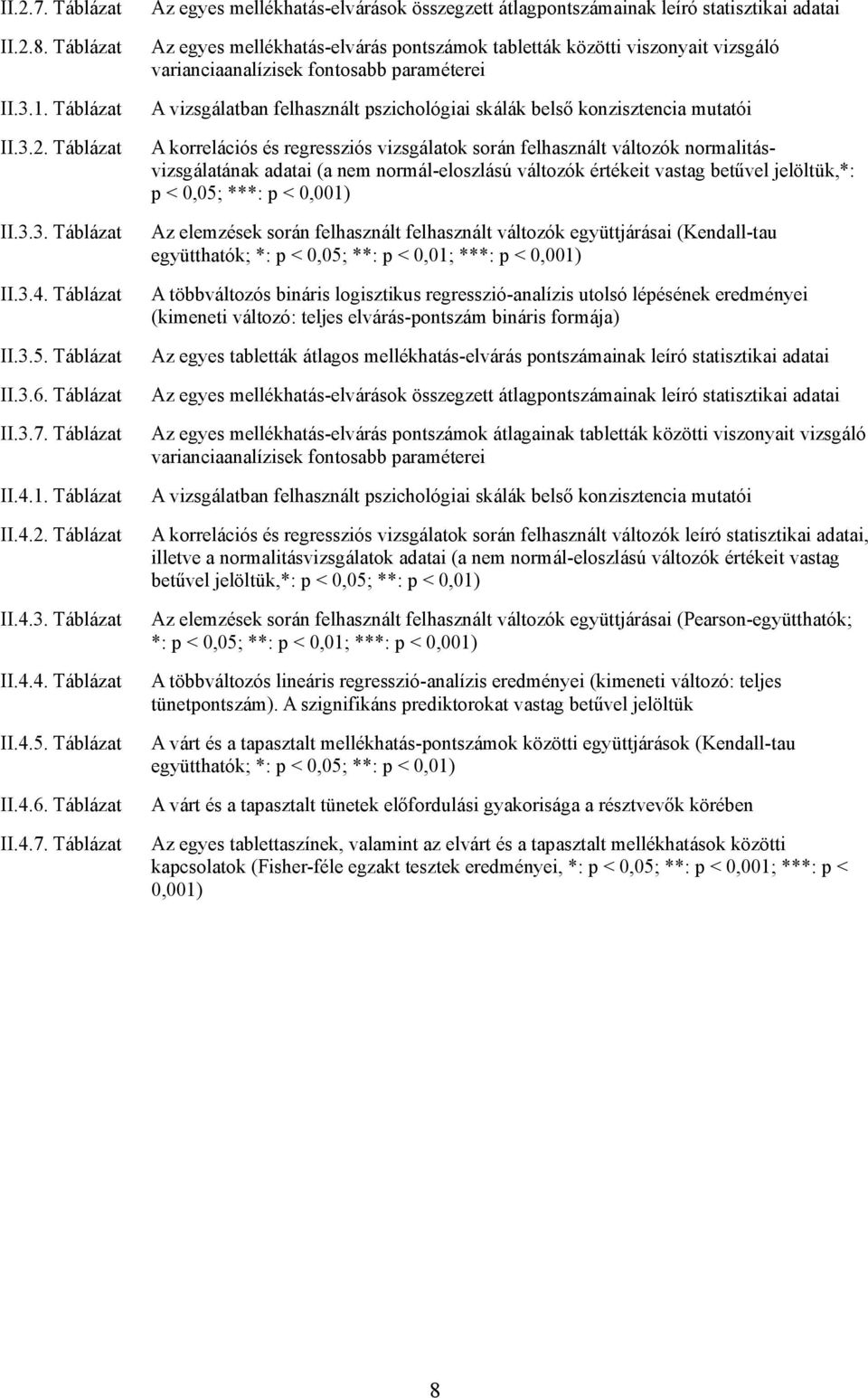 Táblázat A vizsgálatban felhasznált pszichológiai skálák belső konzisztencia mutatói II.3.2.
