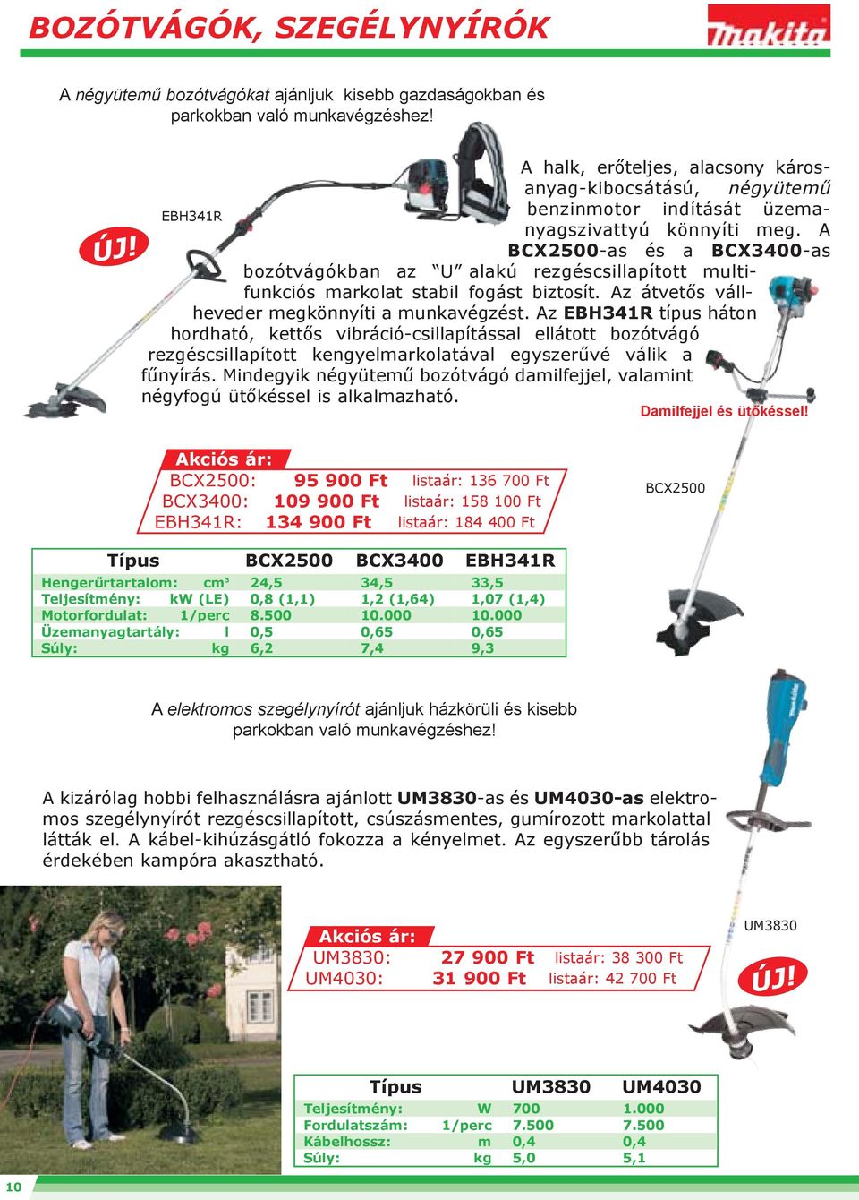 A BCX2500-as és a BCX3400-as bozótvágókban az U alakú rezgéscsillapított multifunkciós markolat stabil fogást biztosít. Az átvetõs vállheveder megkönnyíti a munkavégzést.