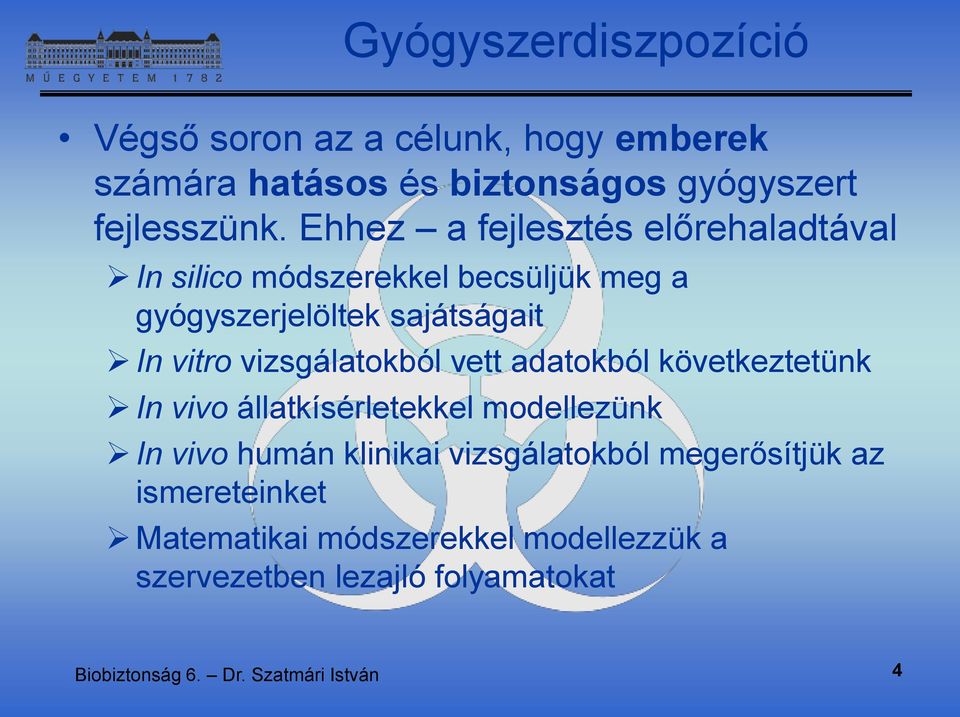 vizsgálatokból vett adatokból következtetünk In vivo állatkísérletekkel modellezünk In vivo humán klinikai vizsgálatokból