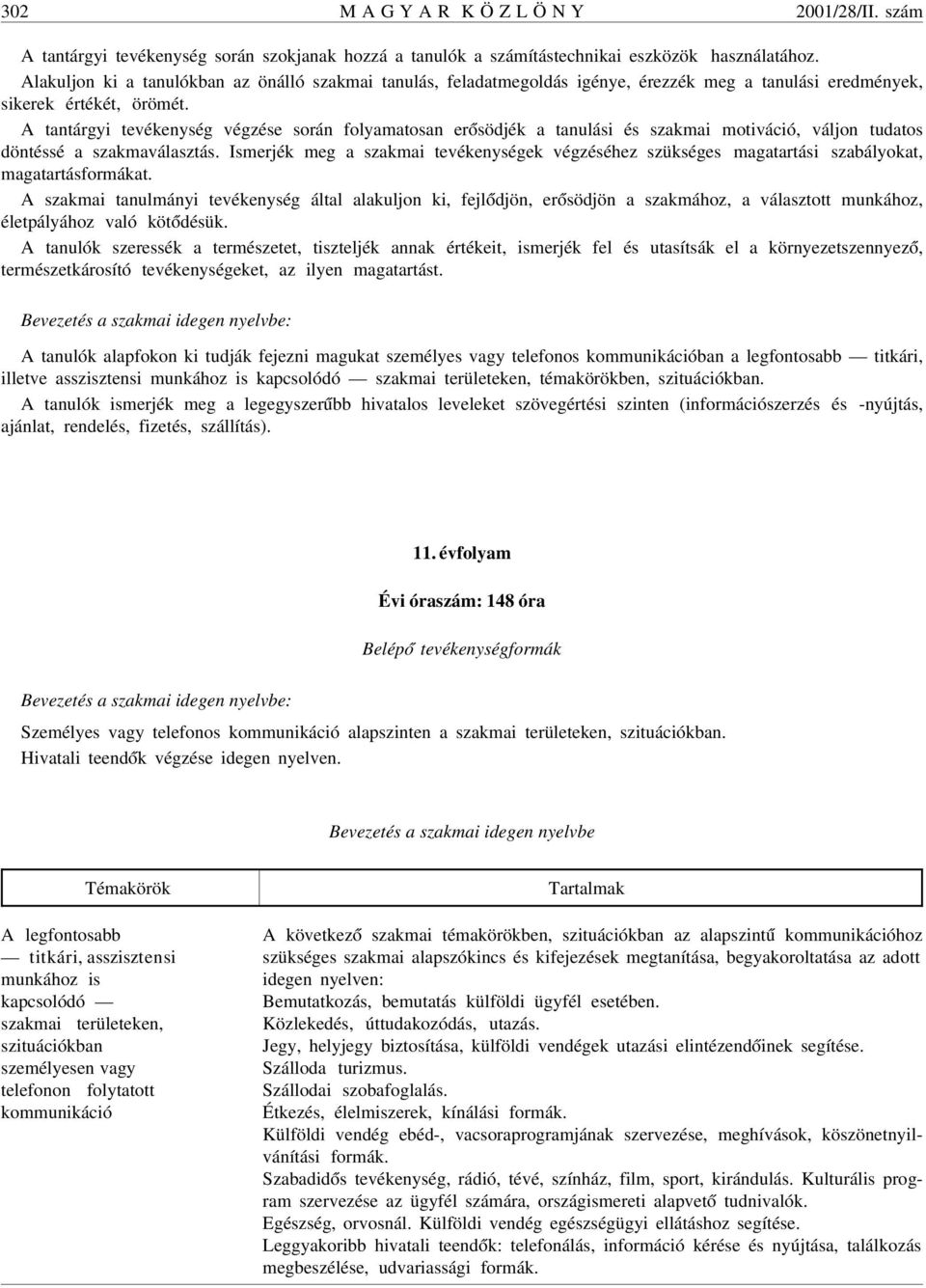 A tantárgyi tevékenység végzése során folyamatosan er ósödjék a tanulási és szakmai motiváció, váljon tudatos döntéssé a szakmaválasztás.