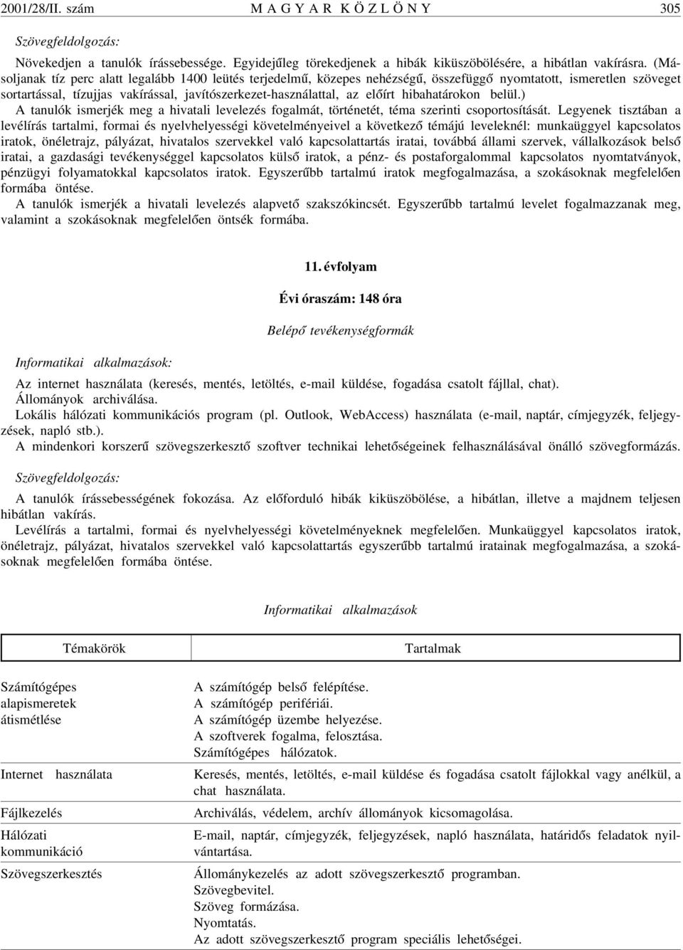 óírt hibahatárokon belül.) A tanulók ismerjék meg a hivatali levelezés fogalmát, történetét, téma szerinti csoportosítását.