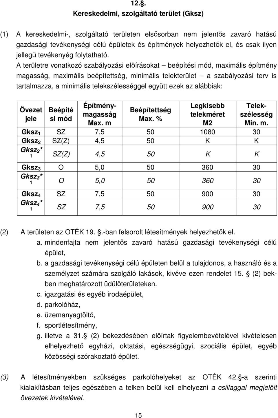 A területre vonatkozó szabályozási elıírásokat beépítési mód, maximális építmény magasság, maximális beépítettség, minimális telekterület a szabályozási terv is tartalmazza, a minimális