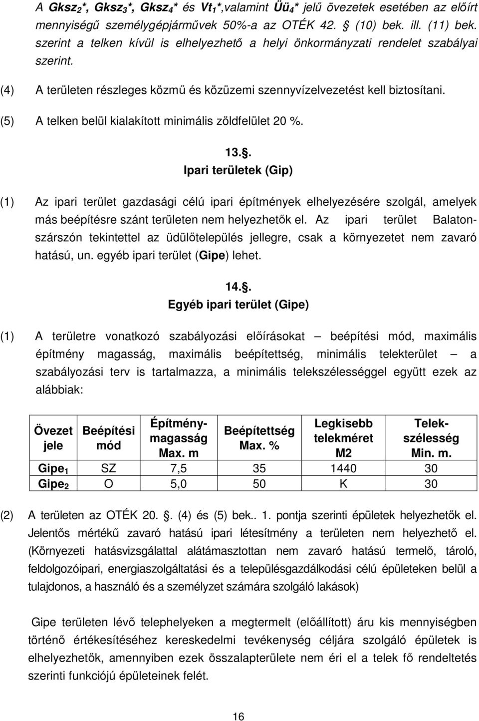 (5) A telken belül kialakított minimális zöldfelület 20 %. 13.