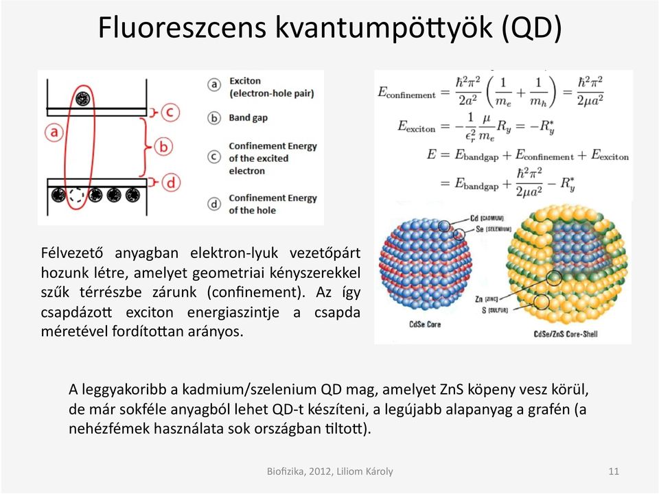 Az így csapdázom exciton energiaszintje a csapda méretével fordítoman arányos.