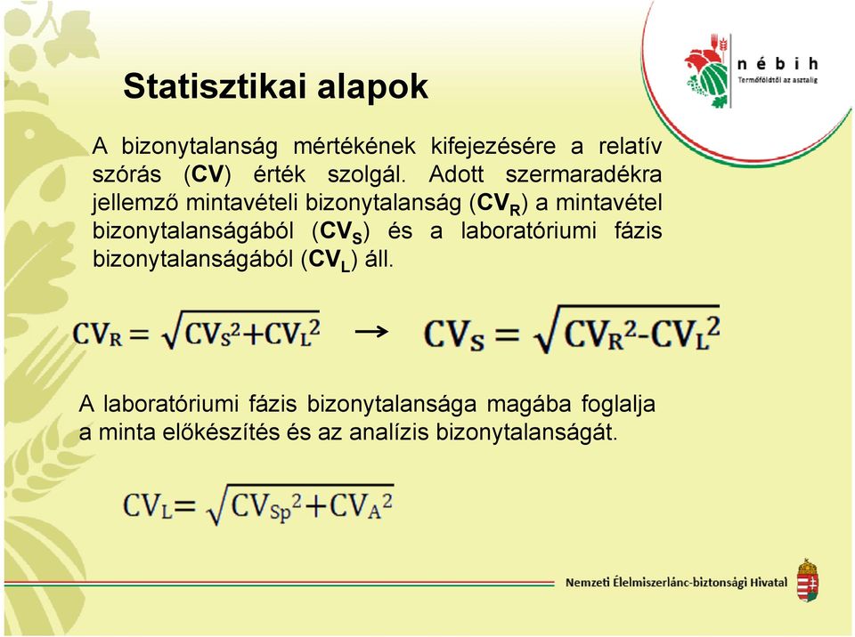 Adott szermaradékra jellemző mintavételi bizonytalanság (CV R ) a mintavétel