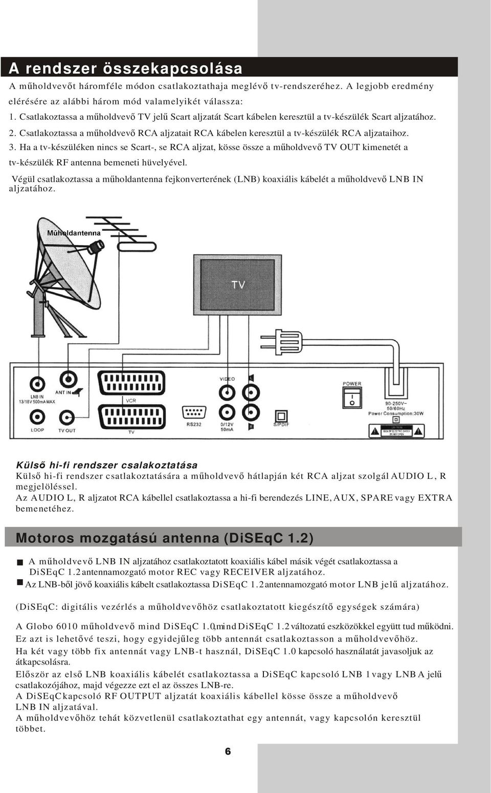 3. Ha a tv-készüléken nincs se Scart-, se RCA aljzat, kösse össze a mholdvev TV OUT kimenetét a tv-készülék RF antenna bemeneti hüvelyével.