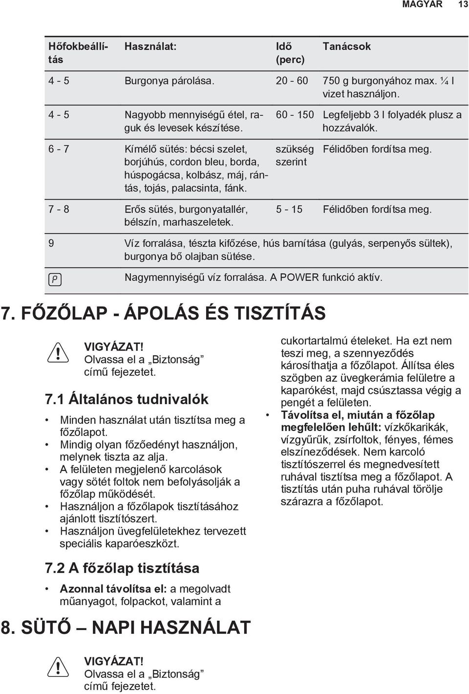 szükség szerint Félidőben fordítsa meg. 7-8 Erős sütés, burgonyatallér, bélszín, marhaszeletek. 5-15 Félidőben fordítsa meg.