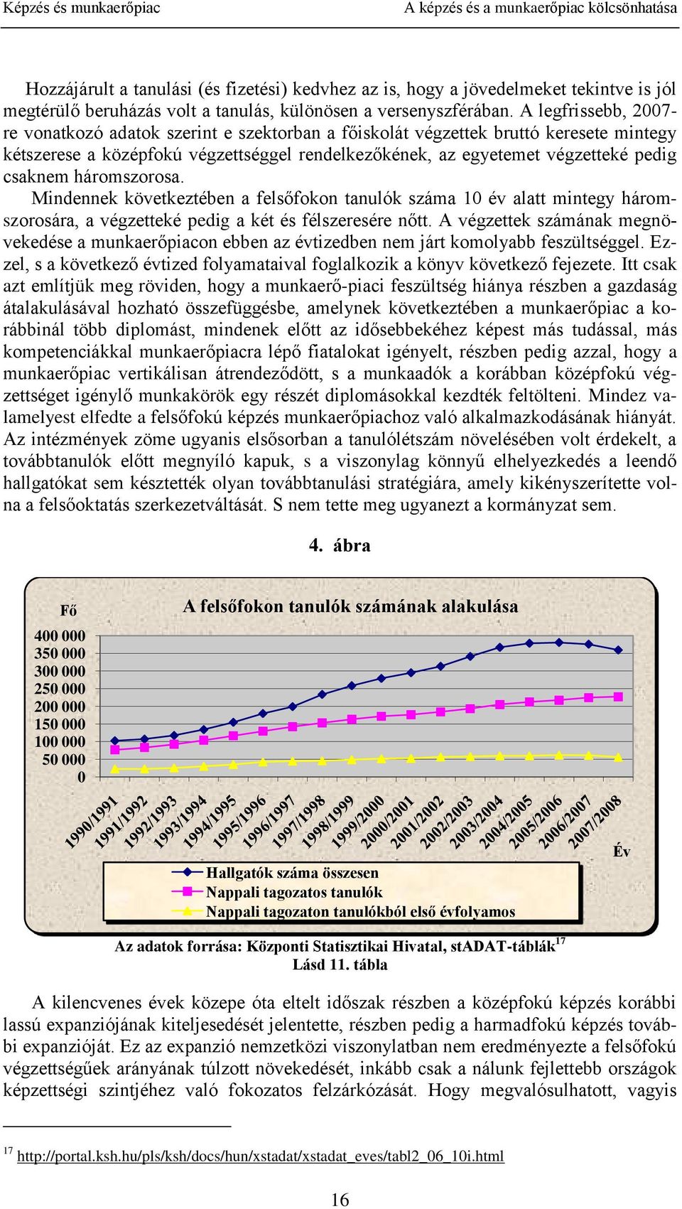 háromszorosa. Mindennek következtében a felsőfokon tanulók száma 10 év alatt mintegy háromszorosára, a végzetteké pedig a két és félszeresére nőtt.