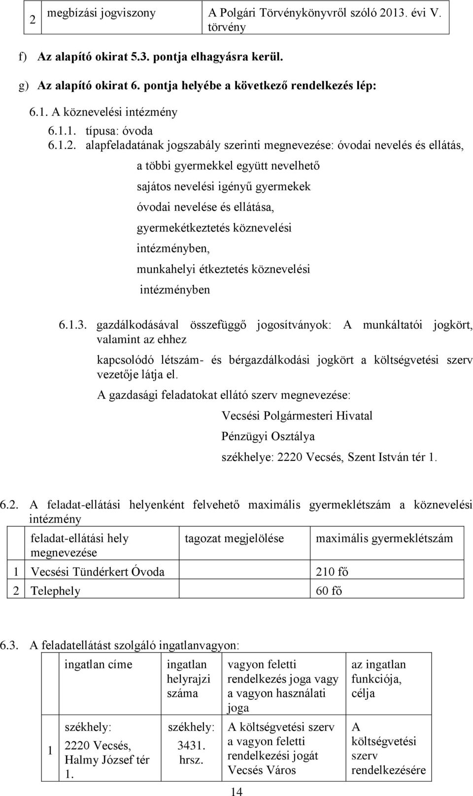 alapfeladatának jogszabály szerinti megnevezése: óvodai nevelés és ellátás, a többi gyermekkel együtt nevelhető sajátos nevelési igényű gyermekek óvodai nevelése és ellátása, gyermekétkeztetés