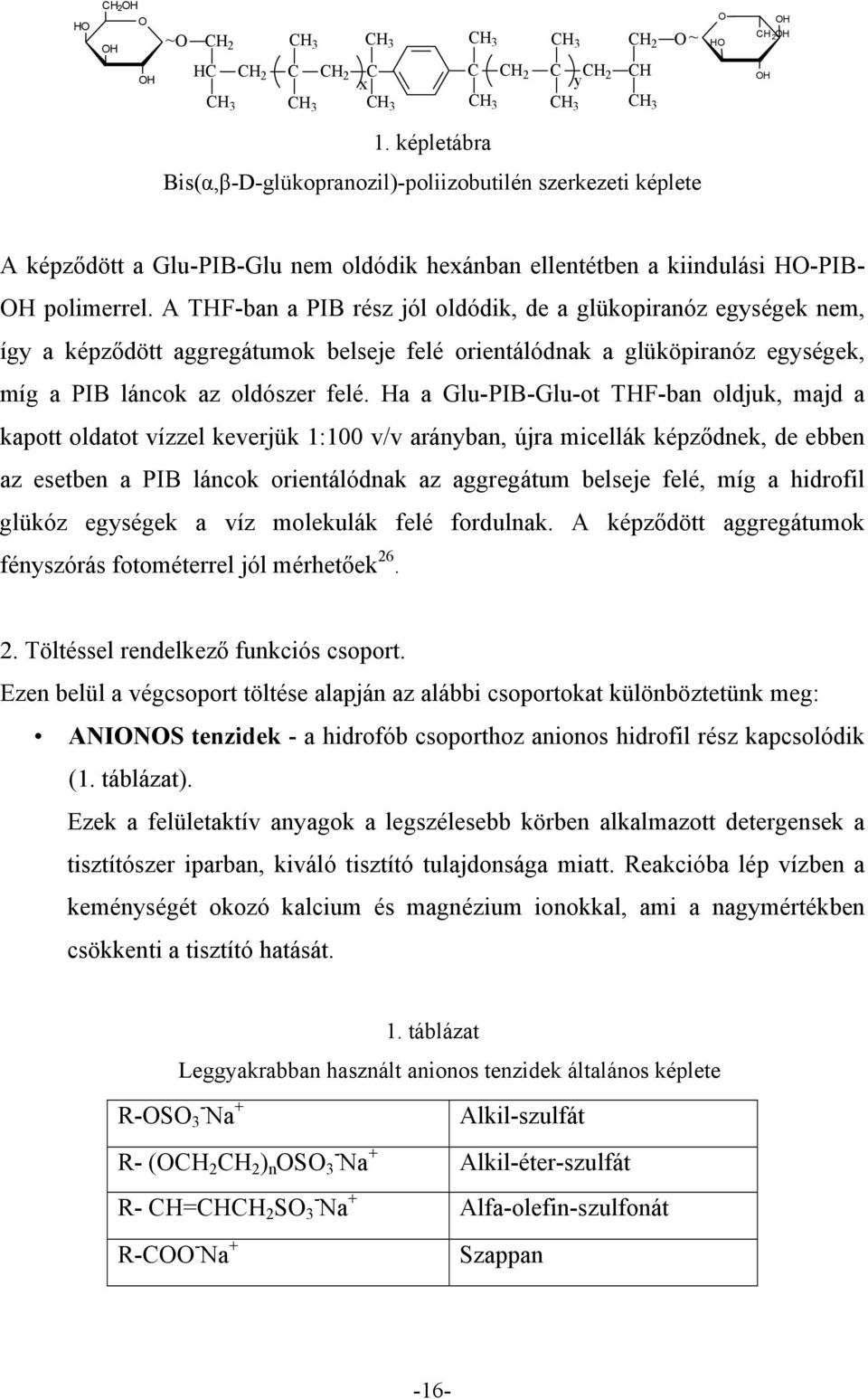 táblázat). Ezek a felületaktív anyagok a legszélesebb körben alkalmazott detergensek a tisztítószer iparban, kiváló tisztító tulajdonsága miatt.