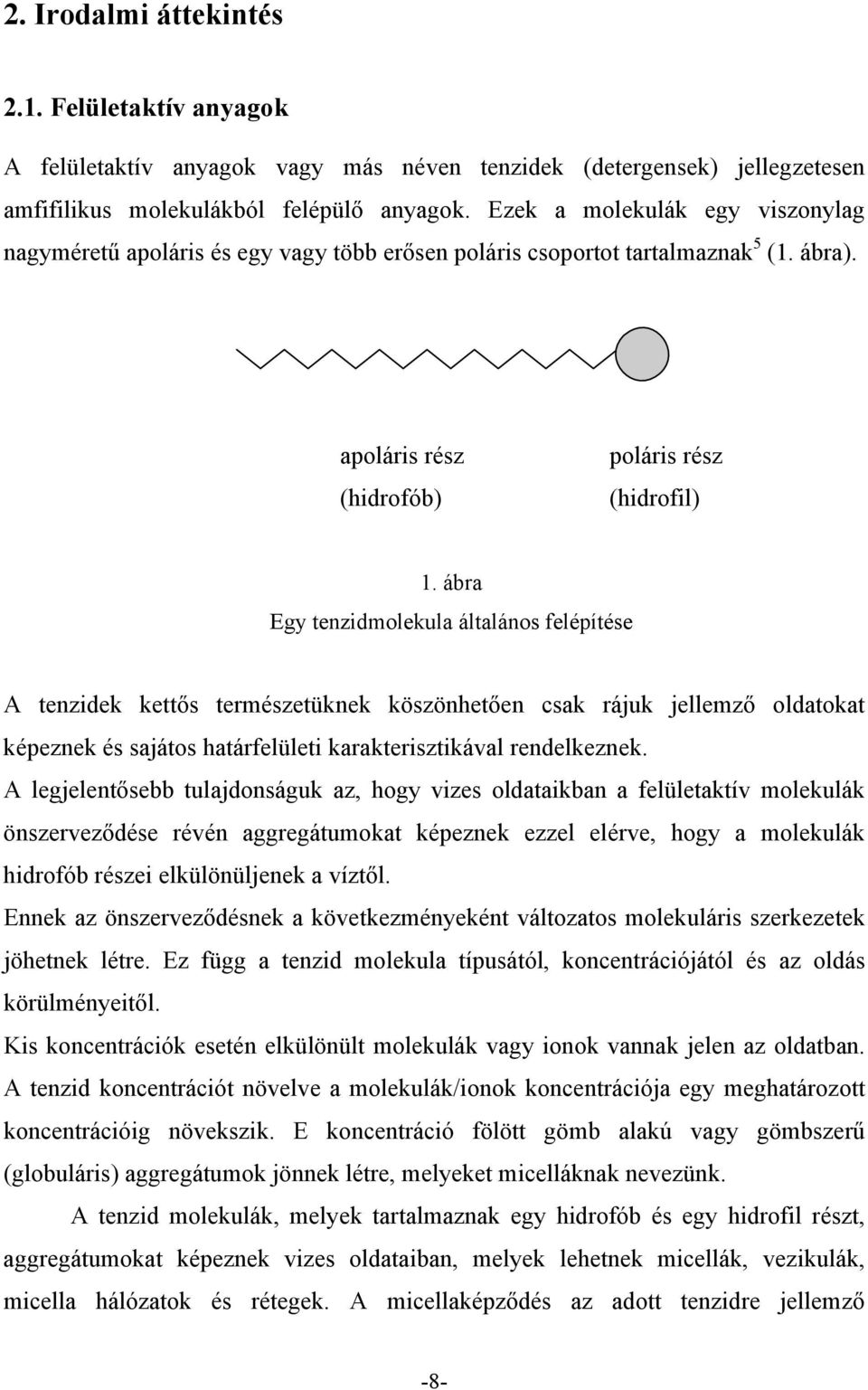 ábra Egy tenzidmolekula általános felépítése A tenzidek kettős természetüknek köszönhetően csak rájuk jellemző oldatokat képeznek és sajátos határfelületi karakterisztikával rendelkeznek.