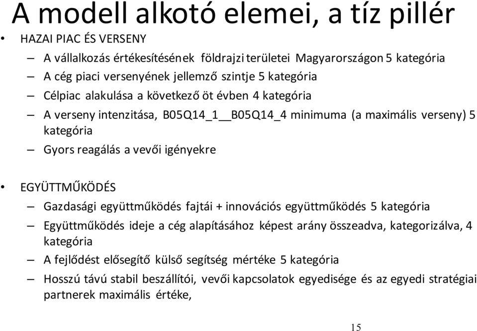 vevői igényekre EGYÜTTMŰKÖDÉS Gazdasági együttműködés fajtái + innovációs együttműködés 5 kategória Együttműködés ideje a cég alapításához képest arány összeadva,