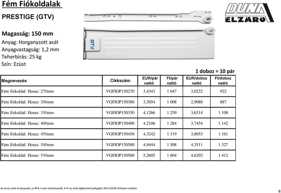 Hossz: 350mm VGFIOP150350 4,1266 1 259 3,6314 887 1 108 Fém fiókoldal. Hossz: 400mm VGFIOP150400 4,2106 1 284 3,7454 1 142 Fém fiókoldal.