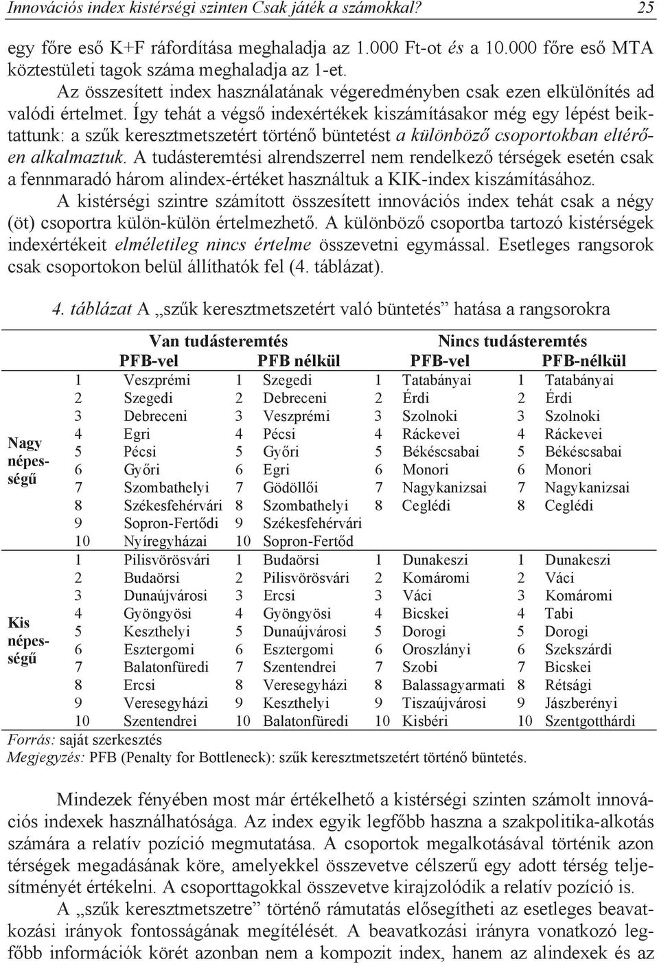 Így tehát a végs indexértékek kiszámításakor még egy lépést beiktattunk: a sz k keresztmetszetért történ büntetést a különböz csoportokban eltér en alkalmaztuk.