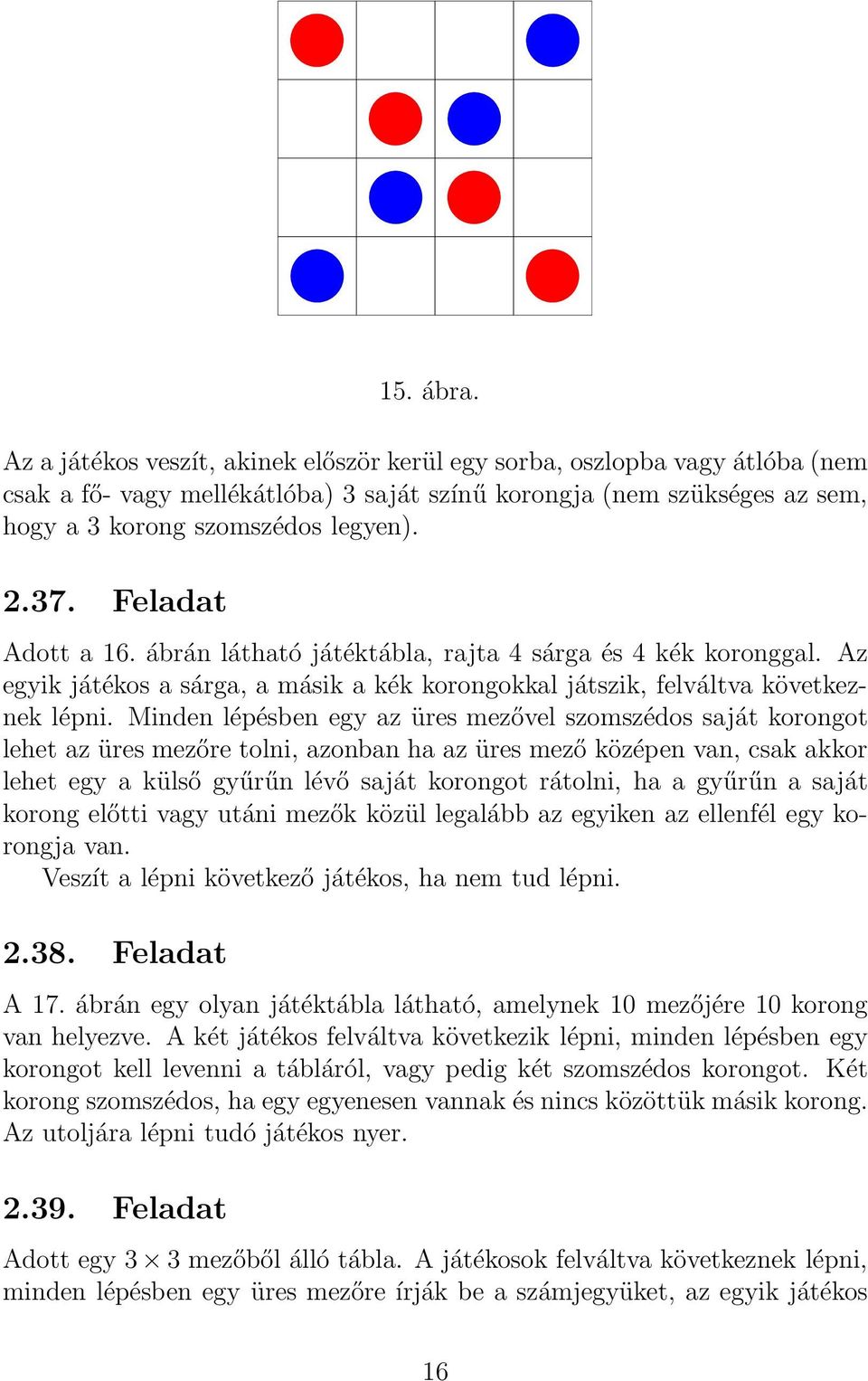 Minden lépésben egy az üres mezővel szomszédos saját korongot lehet az üres mezőre tolni, azonban ha az üres mező középen van, csak akkor lehet egy a külső gyűrűn lévő saját korongot rátolni, ha a