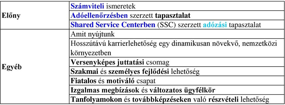 környezetben Versenyképes juttatási csomag Szakmai és személyes fejlődési lehetőség Fiatalos és