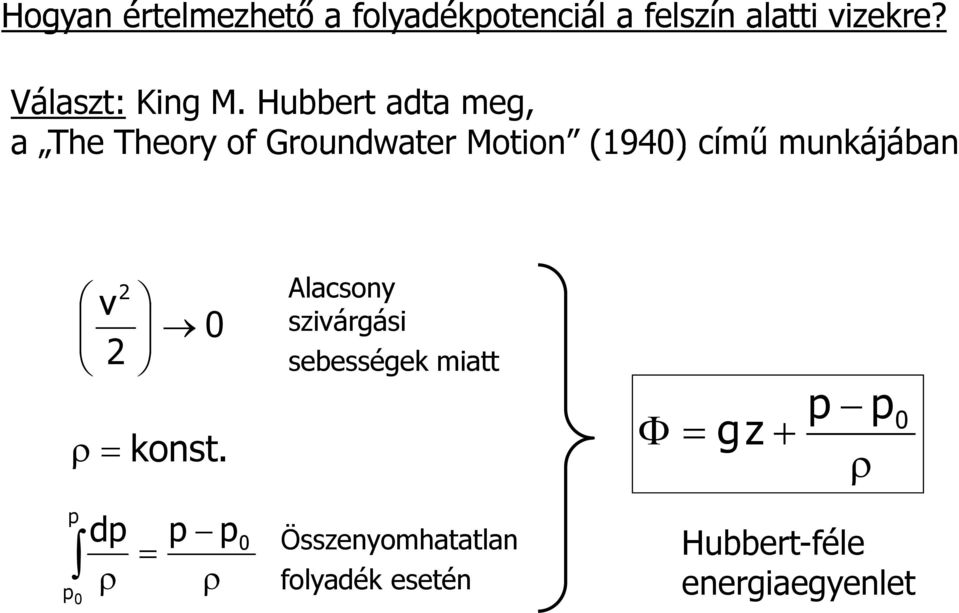 Hubbert adta meg, a The Theory of Groundwater Motion (1940) című