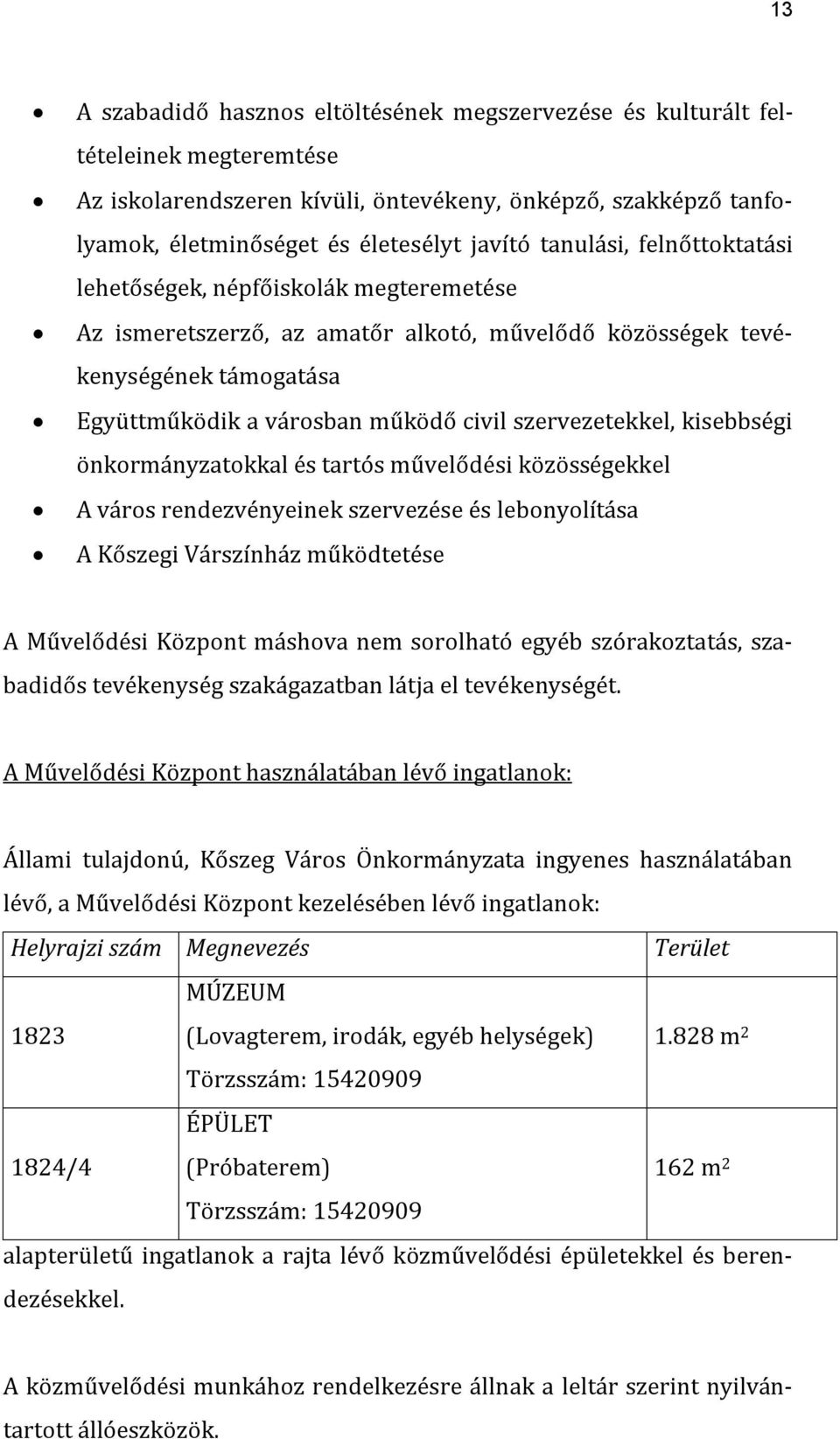 szervezetekkel, kisebbségi önkormányzatokkal és tartós művelődési közösségekkel A város rendezvényeinek szervezése és lebonyolítása A Kőszegi Várszínház működtetése A Művelődési Központ máshova nem