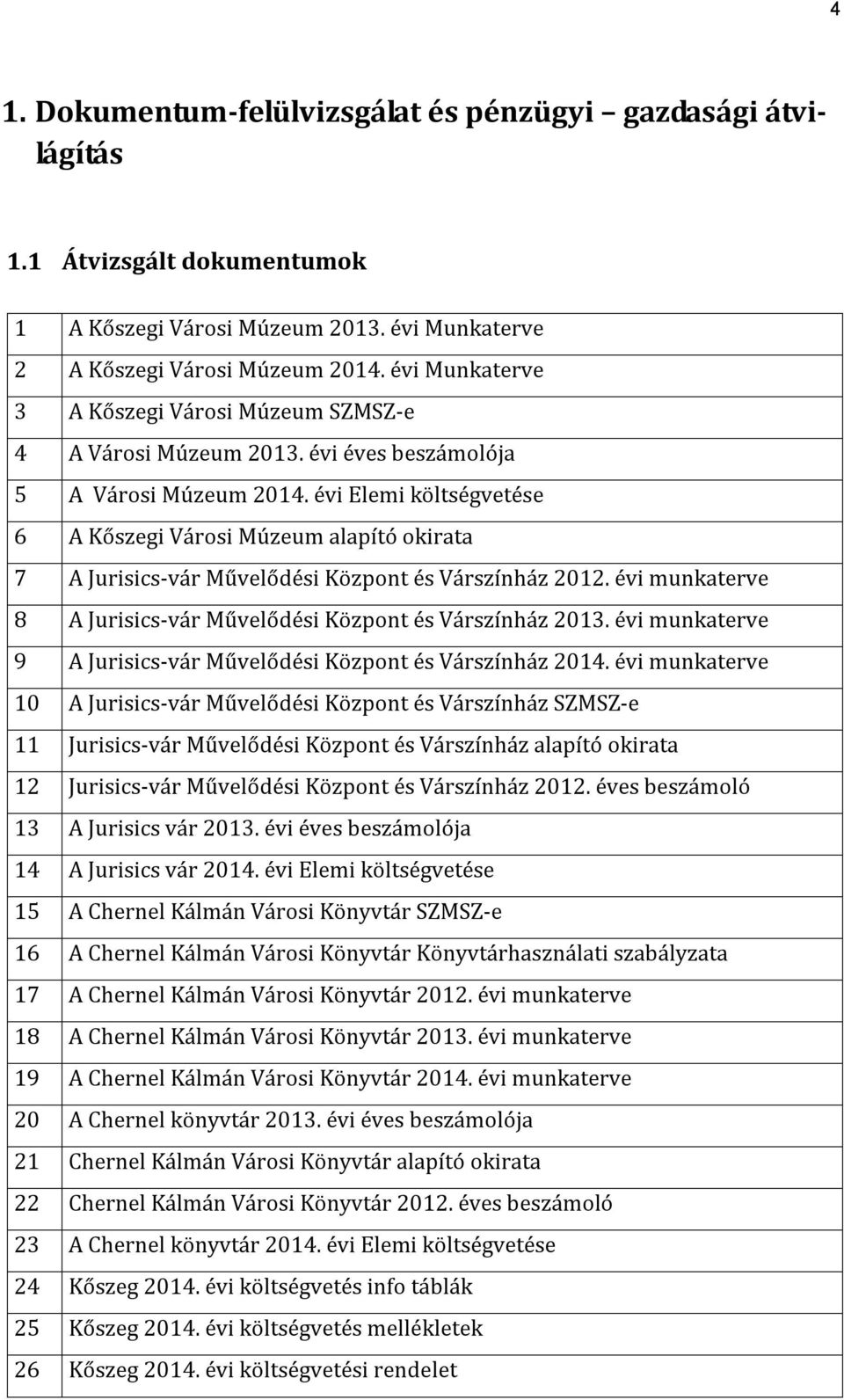 évi Elemi költségvetése 6 A Kőszegi Városi Múzeum alapító okirata 7 A Jurisics-vár Művelődési Központ és Várszínház 2012. évi munkaterve 8 A Jurisics-vár Művelődési Központ és Várszínház 2013.