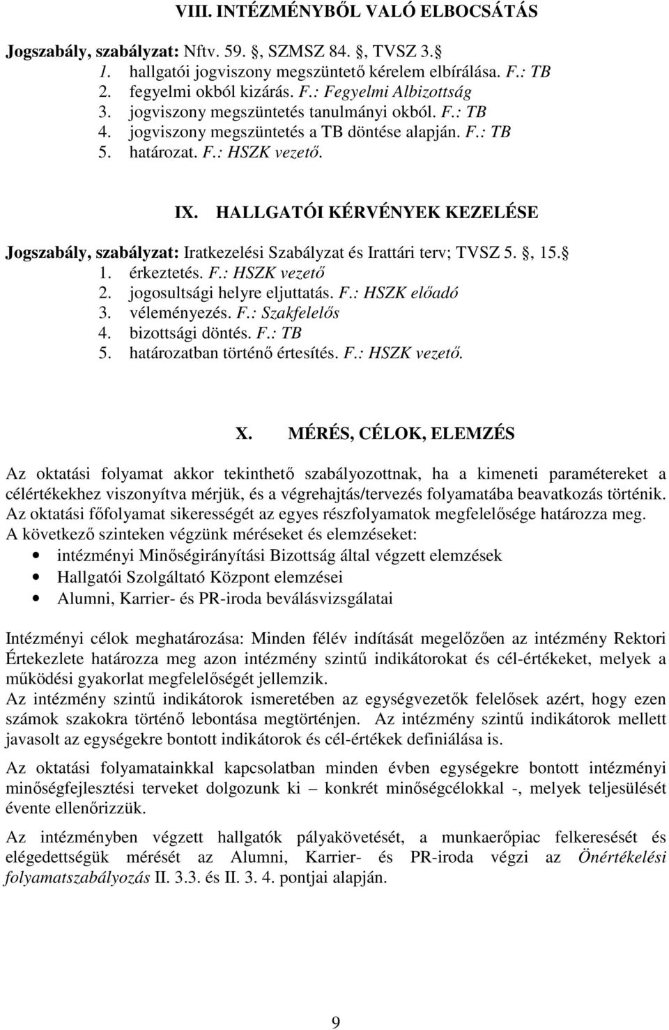 HALLGATÓI KÉRVÉNYEK KEZELÉSE Jogszabály, szabályzat: Iratkezelési Szabályzat és Irattári terv; TVSZ 5., 15. 1. érkeztetés. F.: HSZK vezető 2. jogosultsági helyre eljuttatás. F.: HSZK előadó 3.