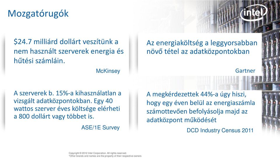 Egy 40 wattos szerver éves költsége elérheti a 800 dollárt vagy többet is.