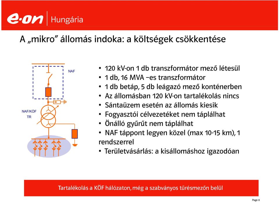 állomás kiesik Fogyasztói célvezetéket nem táplálhat Önálló gyűrűt nem táplálhat NAF táppont legyen közel (max 0-