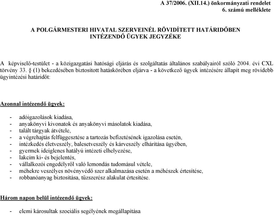 szóló 2004. évi CXL törvény 33.