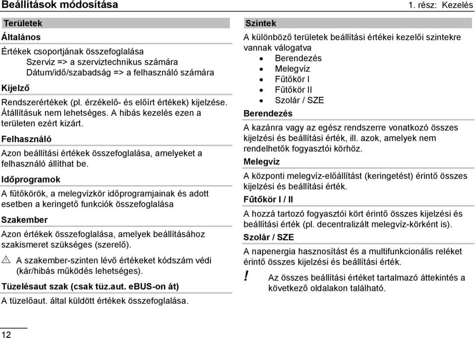 érzékelő- és előírt értékek) kijelzése. Átállításuk nem lehetséges. A hibás kezelés ezen a területen ezért kizárt.