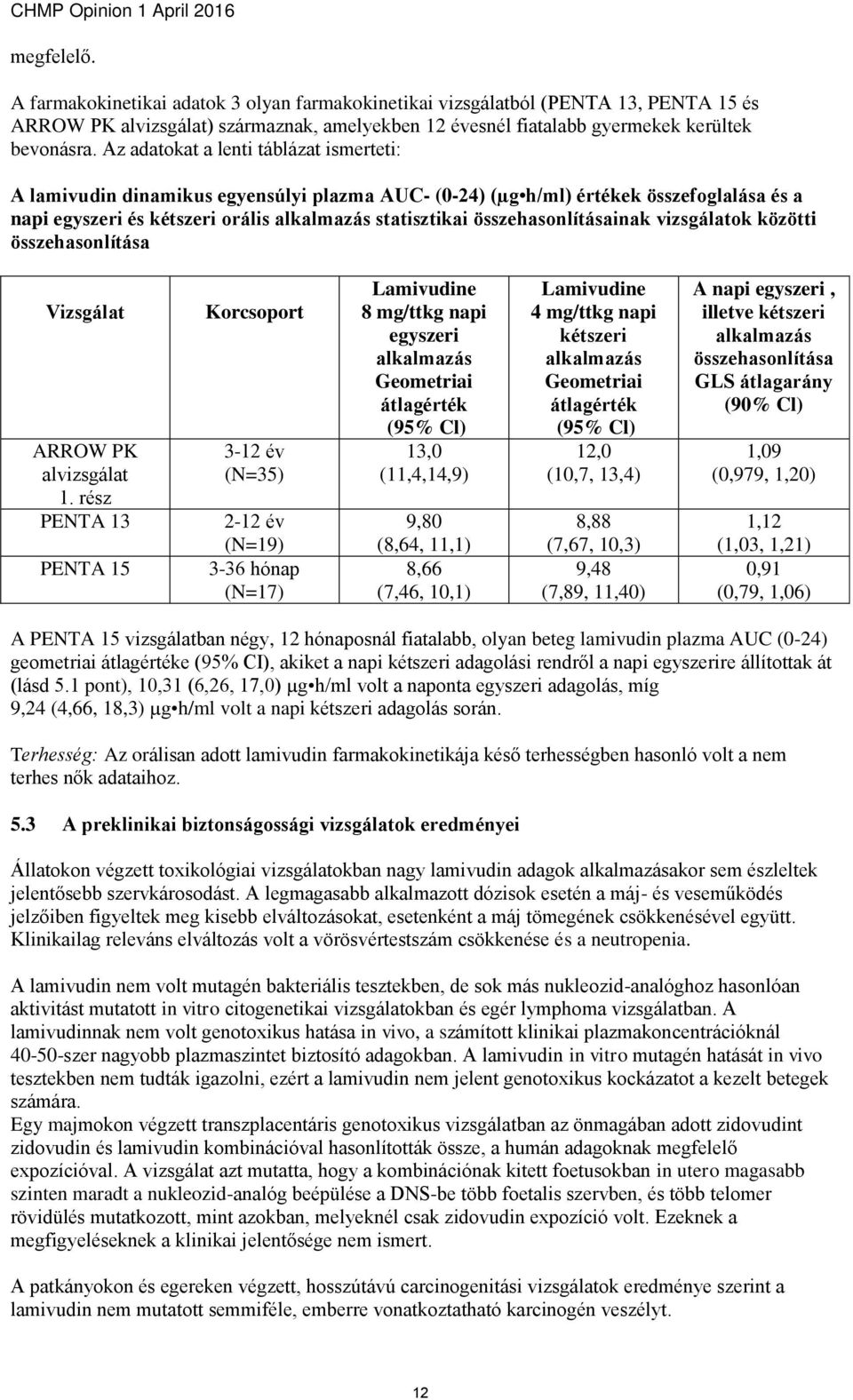 összehasonlításainak vizsgálatok közötti összehasonlítása Vizsgálat ARROW PK alvizsgálat 1.