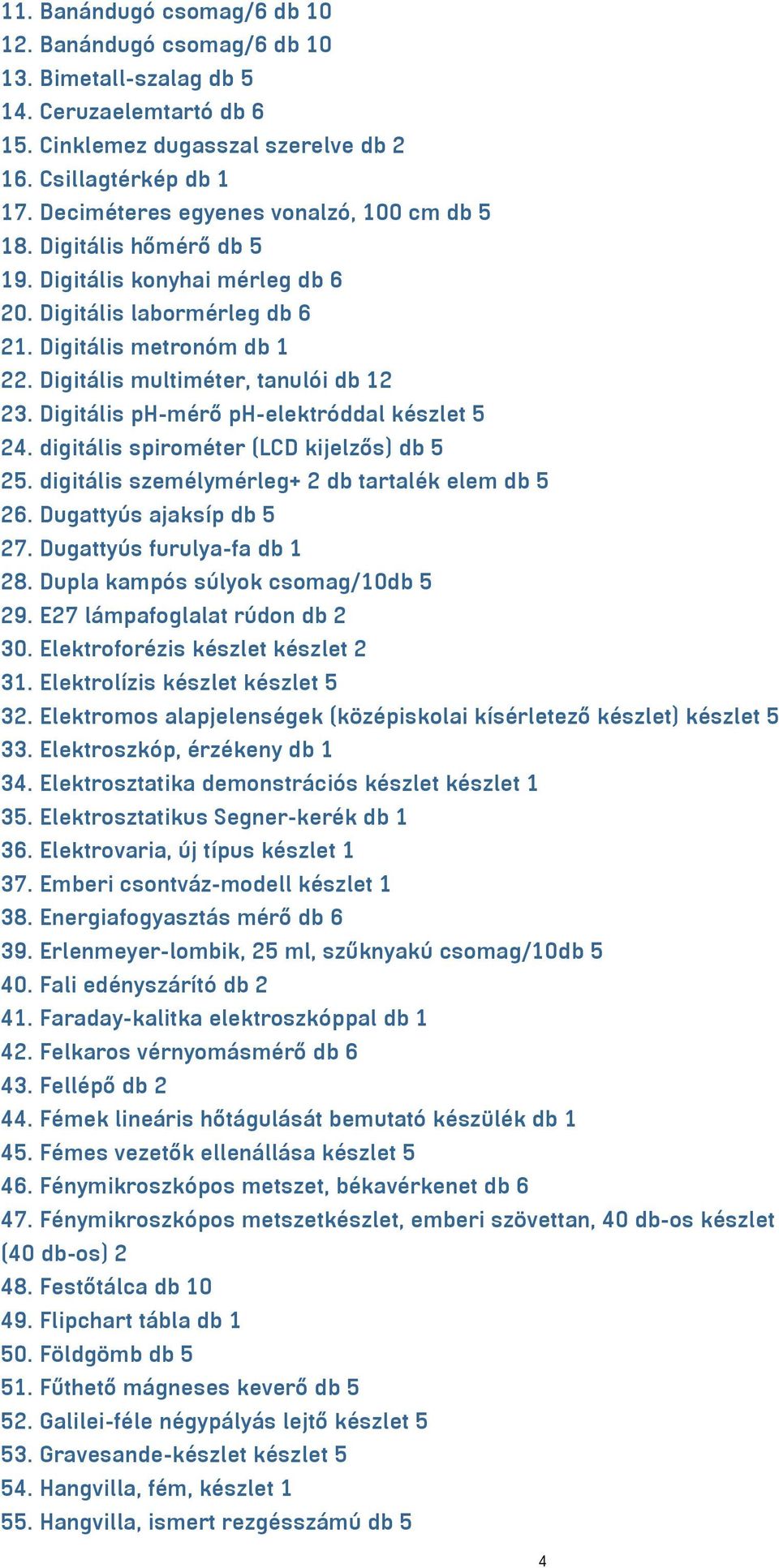 Digitális multiméter, tanulói db 12 23. Digitális ph-mérő ph-elektróddal készlet 5 24. digitális spirométer (LCD kijelzős) db 5 25. digitális személymérleg+ 2 db tartalék elem db 5 26.