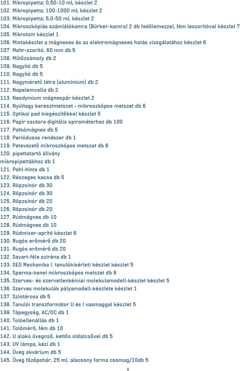 Mohr-szorító, 60 mm db 5 108. Műtőzsámoly db 2 109. Nagyító db 5 110. Nagyító db 5 111. Nagyméretű létra (alumínium) db 2 112. Napelemcella db 2 113. Neodymium mágnespár készlet 2 114.