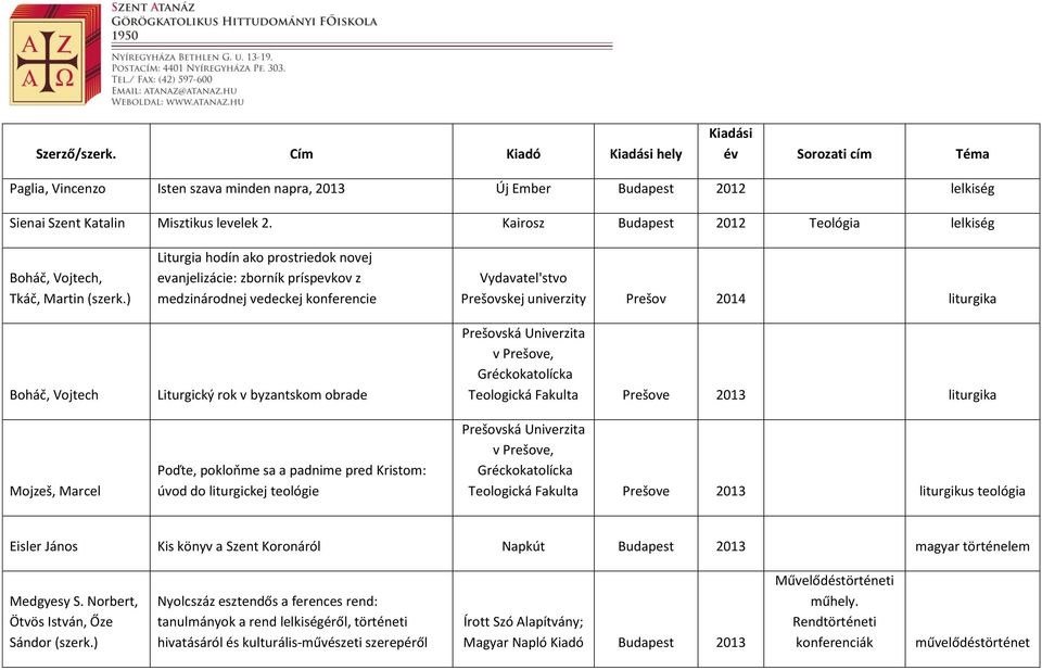 konferencie Liturgický rok v byzantskom obrade Poďte, pokloňme sa a padnime pred Kristom: úvod do liturgickej teológie Vydavatel'stvo Prešovskej univerzity Prešov 2014 liturgika Prešovská Univerzita