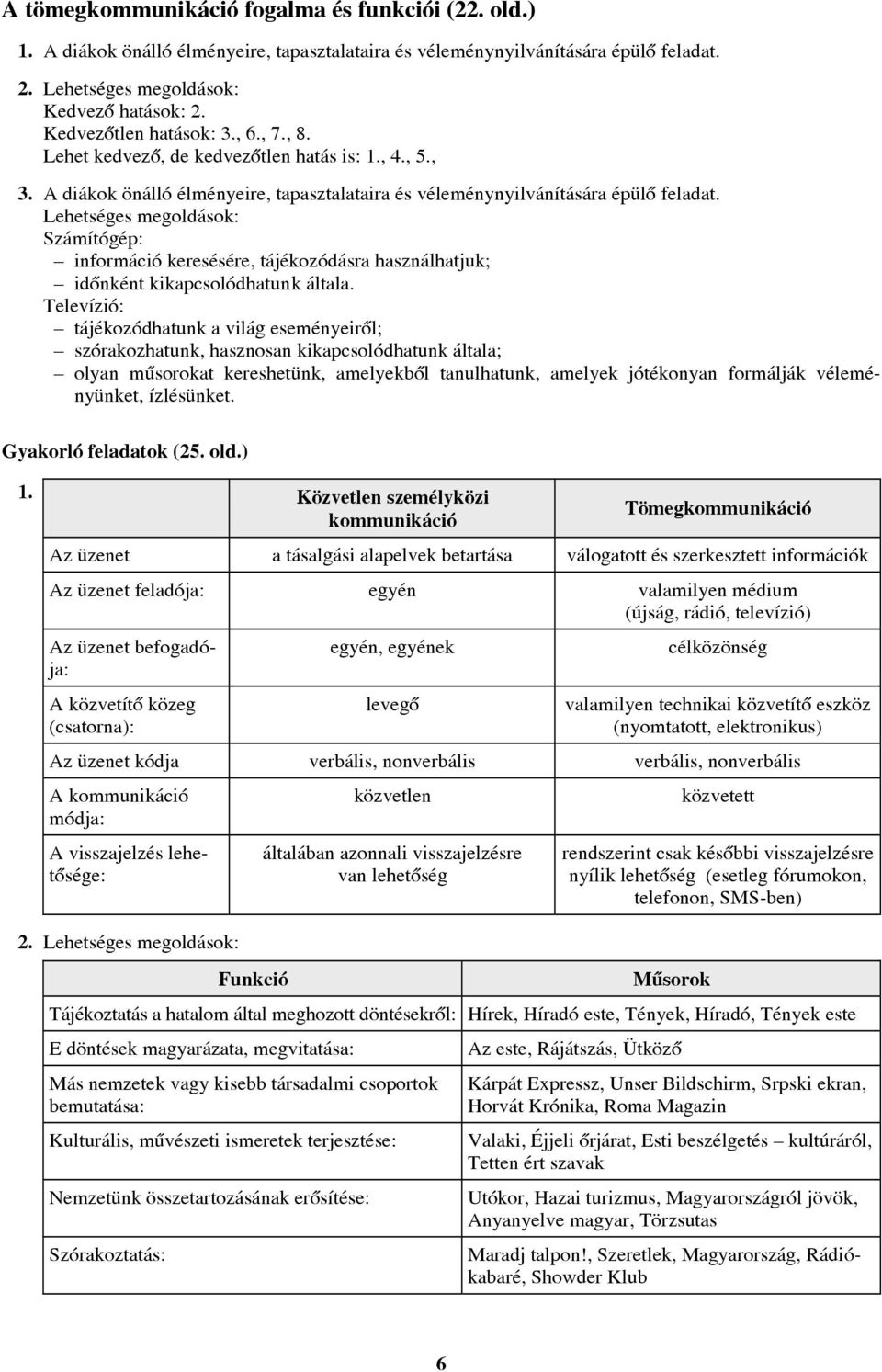 Lehetséges megoldások: Számítógép: információ keresésére, tájékozódásra használhatjuk; idõnként kikapcsolódhatunk általa.