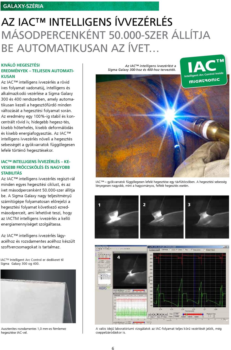 Sigma Galaxy 300 és 400 rendszerben, amely automatikusan kezeli a hegesztőfürdő minden változását a hegesztési folyamat során.