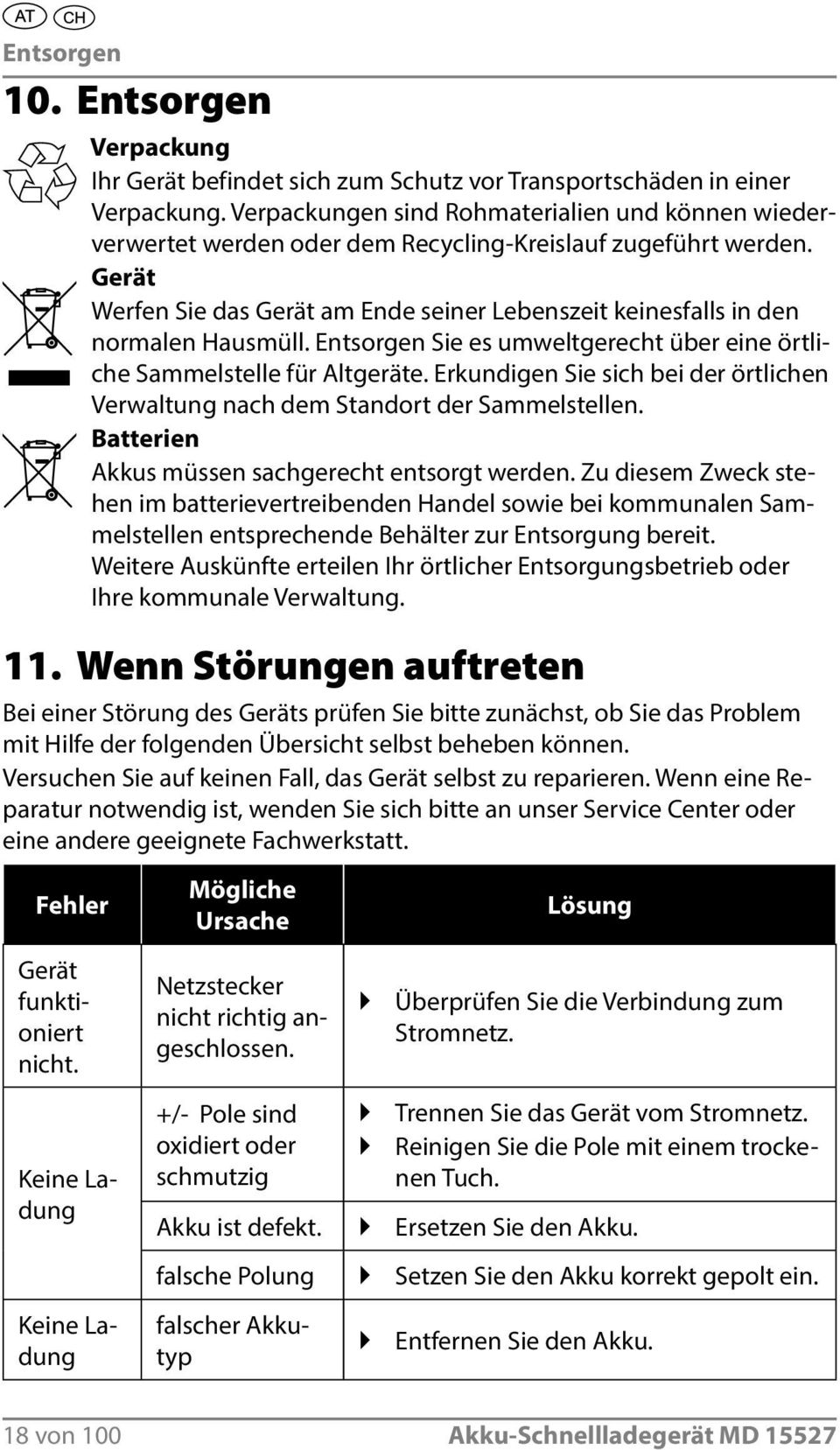 Gerät Werfen Sie das Gerät am Ende seiner Lebenszeit keinesfalls in den normalen Hausmüll. Entsorgen Sie es umweltgerecht über eine örtliche Sammelstelle für Altgeräte.