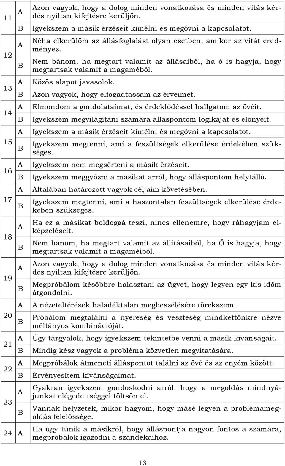 13 14 Közös alapot javasolok. zon vagyok, hogy elfogadtassam az érveimet. Elmondom a gondolataimat, és érdeklődéssel hallgatom az övéit.