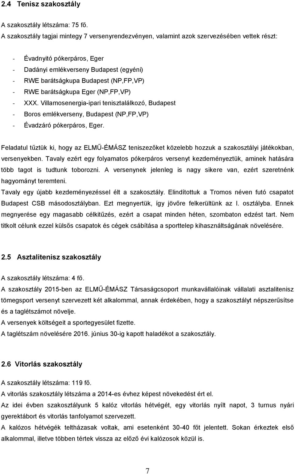 (NP,FP,VP) - RWE barátságkupa Eger (NP,FP,VP) - XXX. Villamosenergia-ipari tenisztalálkozó, Budapest - Boros emlékverseny, Budapest (NP,FP,VP) - Évadzáró pókerpáros, Eger.