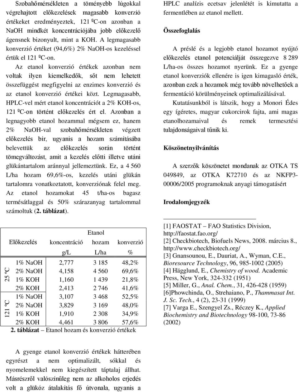 Az etanol konverzió értékek azonban nem voltak ilyen kiemelkedők, sőt nem lehetett összefüggést megfigyelni az enzimes konverzió és az etanol konverzió értékei közt.