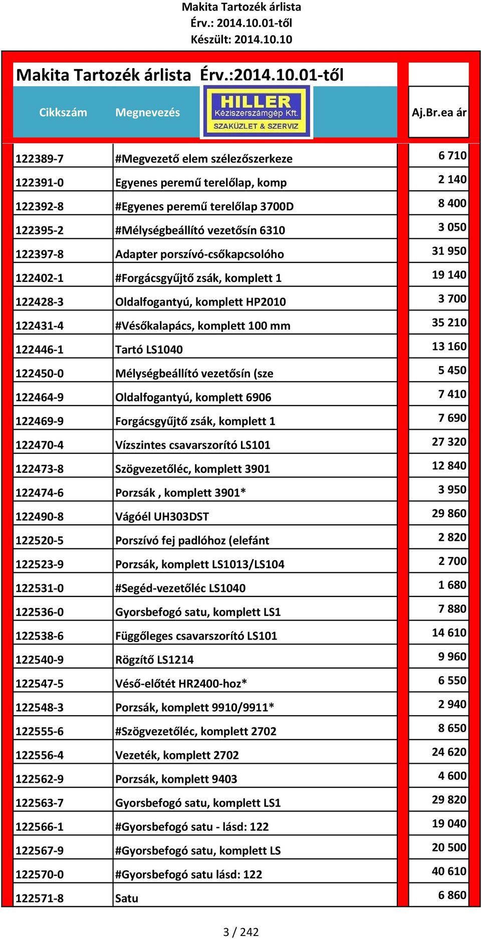 LS1040 13 160 122450 0 Mélységbeállító vezetősín (sze 5 450 122464 9 Oldalfogantyú, komplett 6906 7 410 122469 9 Forgácsgyűjtő zsák, komplett 1 7 690 122470 4 Vízszintes csavarszorító LS101 27 320