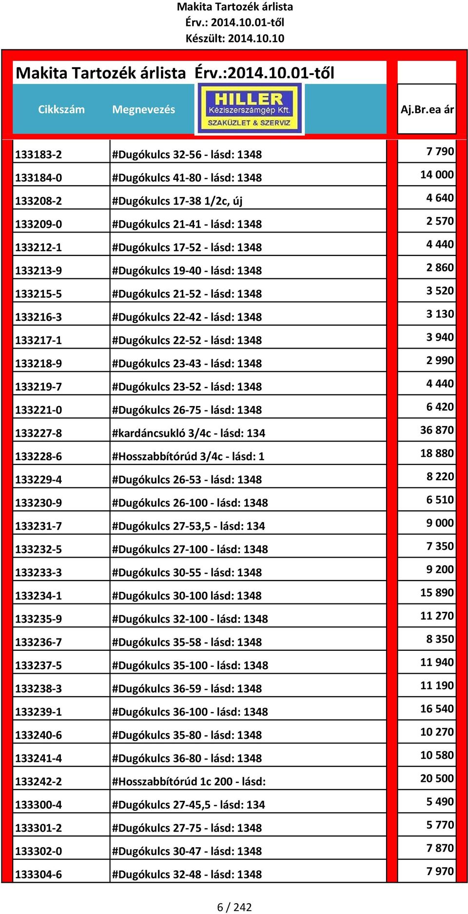 #Dugókulcs 23 43 lásd: 1348 2 990 133219 7 #Dugókulcs 23 52 lásd: 1348 4 440 133221 0 #Dugókulcs 26 75 lásd: 1348 6 420 133227 8 #kardáncsukló 3/4c lásd: 134 36 870 133228 6 #Hosszabbítórúd 3/4c