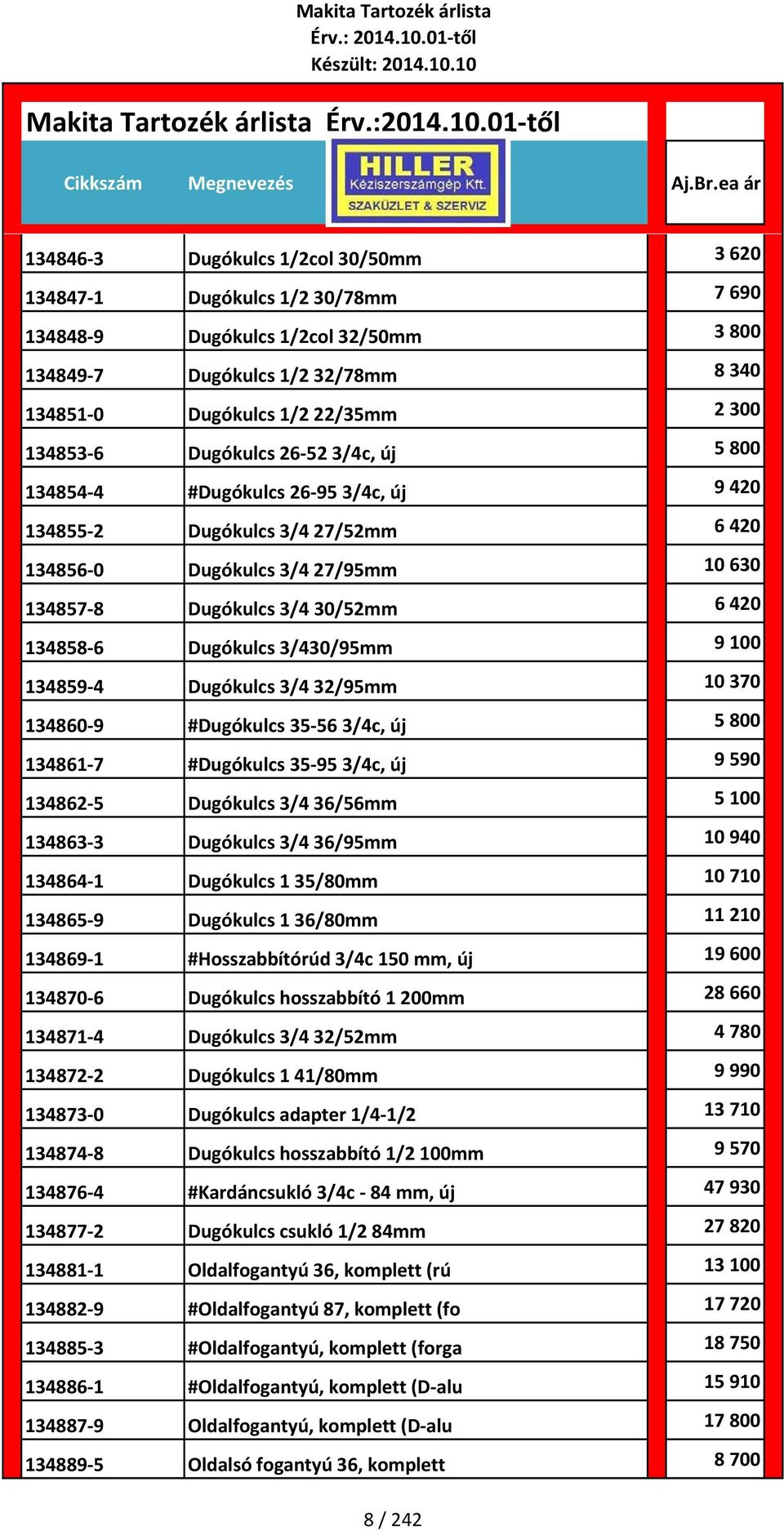 Dugókulcs 3/430/95mm 9 100 134859 4 Dugókulcs 3/4 32/95mm 10 370 134860 9 #Dugókulcs 35 56 3/4c, új 5 800 134861 7 #Dugókulcs 35 95 3/4c, új 9 590 134862 5 Dugókulcs 3/4 36/56mm 5 100 134863 3