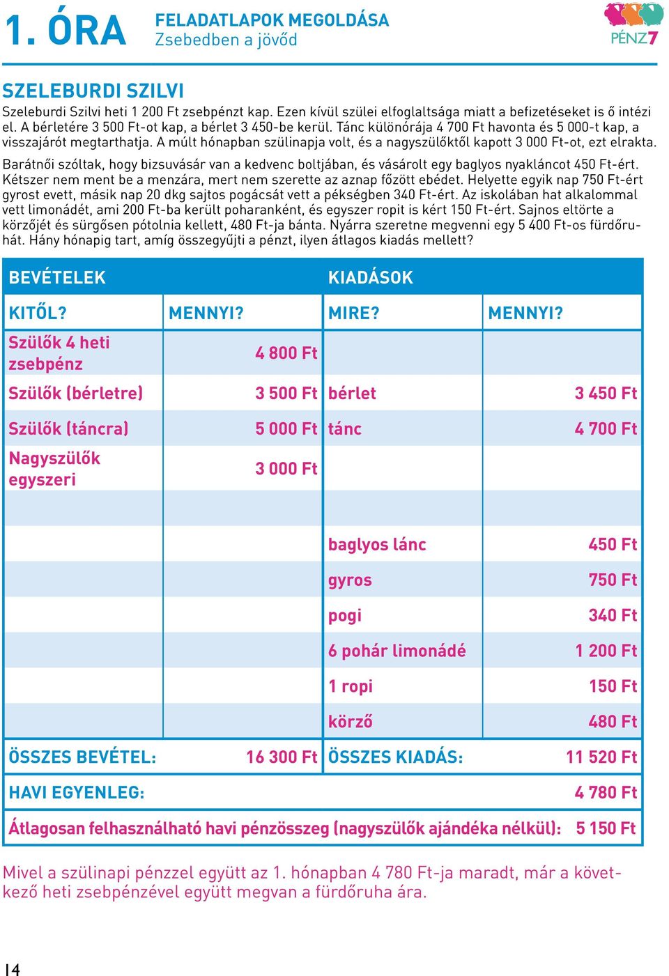 A múlt hónapban szülinapja volt, és a nagyszülőktől kapott 3 000 Ft-ot, ezt elrakta. Barátnői szóltak, hogy bizsuvásár van a kedvenc boltjában, és vásárolt egy baglyos nyakláncot 450 Ft-ért.