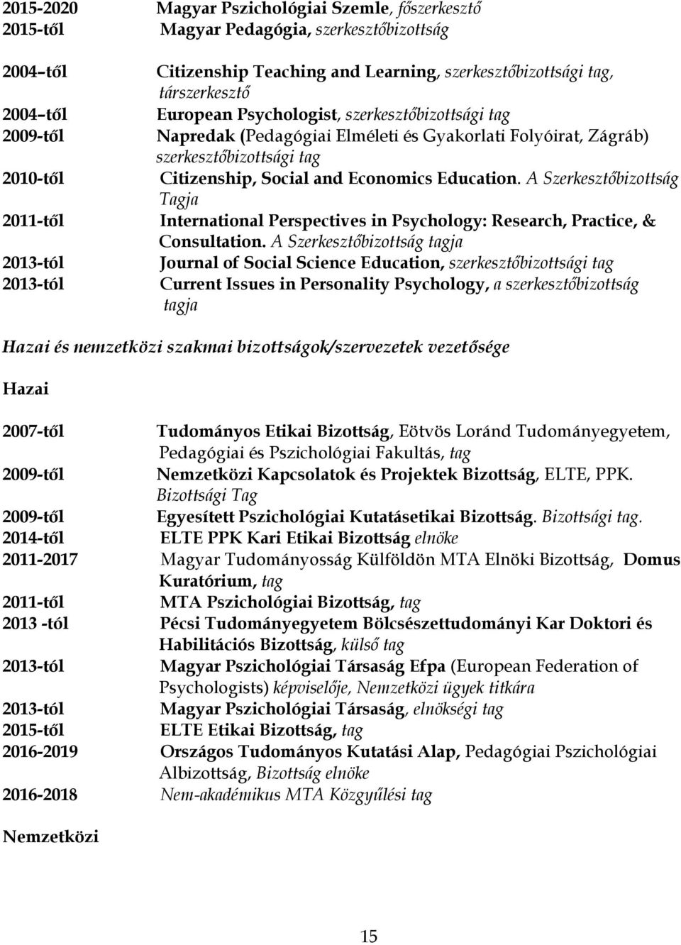 Economics Education. A Szerkesztőbizottság Tagja International Perspectives in Psychology: Research, Practice, & Consultation.