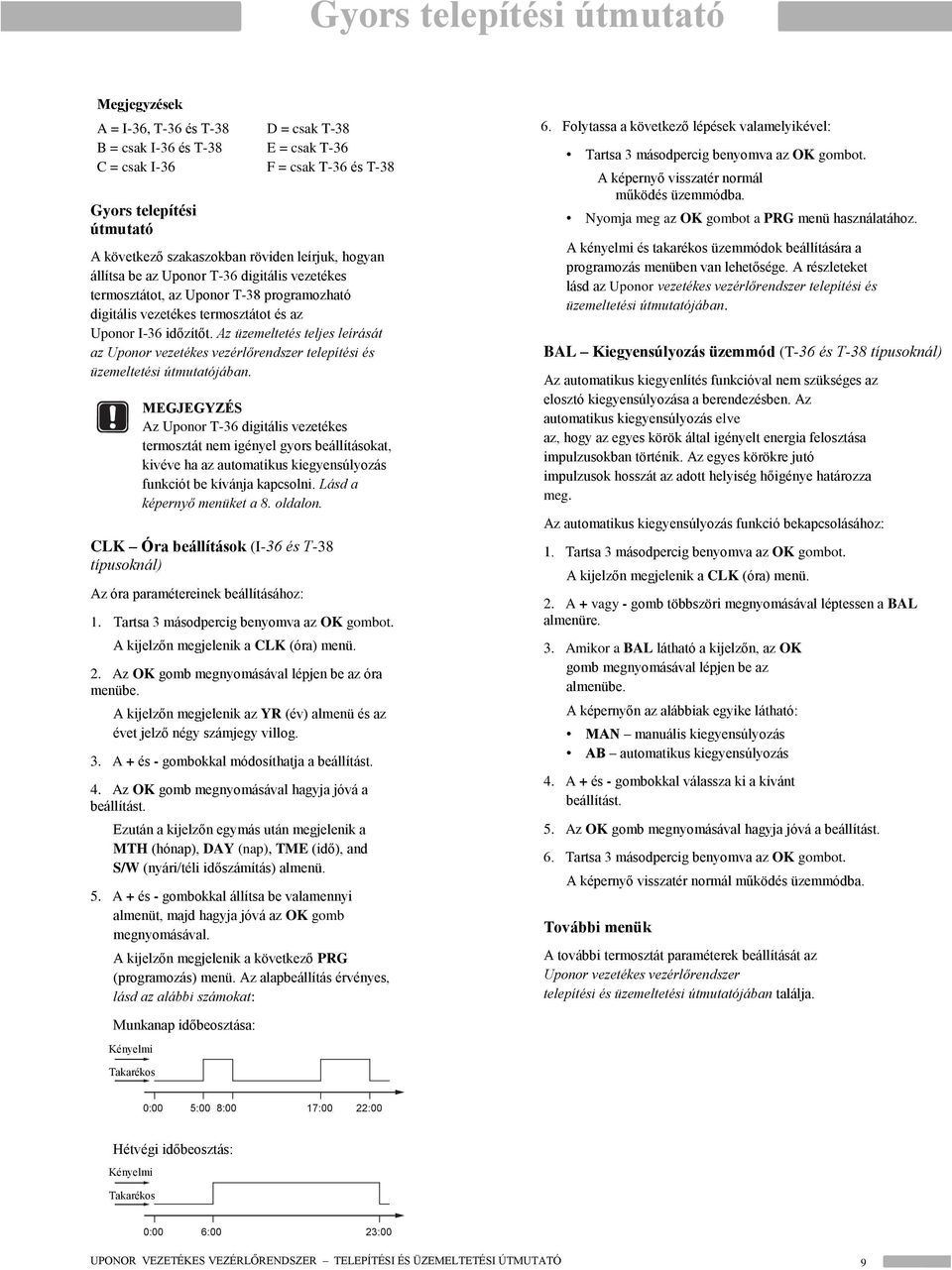 Az üzemeltetés teljes leírását az Uponor vezetékes vezérlőrendszer telepítési és üzemeltetési útmutatójában.