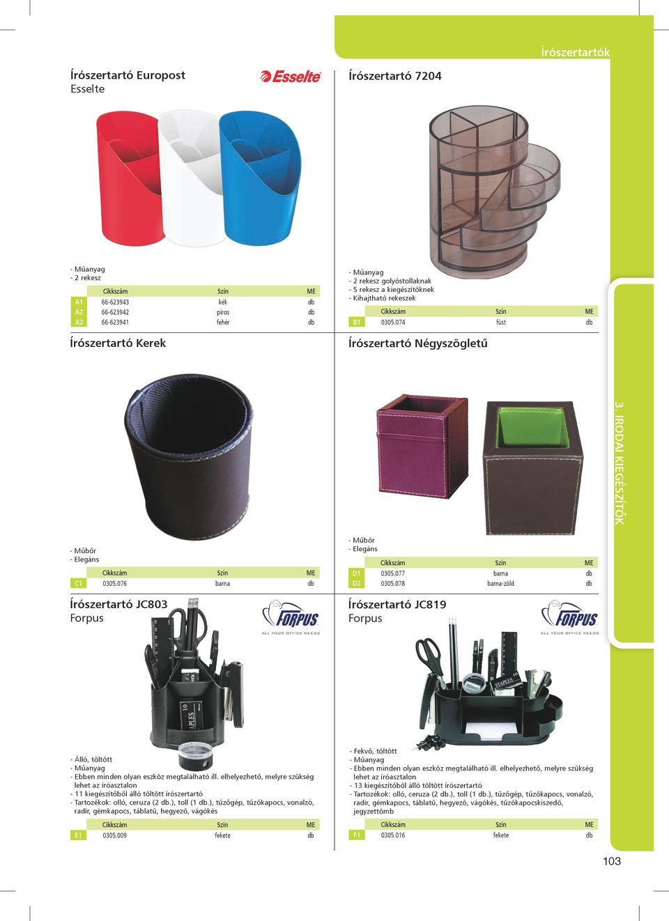 078 barna-zöld Írószertartó JC819 Forpus - Álló, töltött - Ebben minden olyan eszköz megtalálható ill.