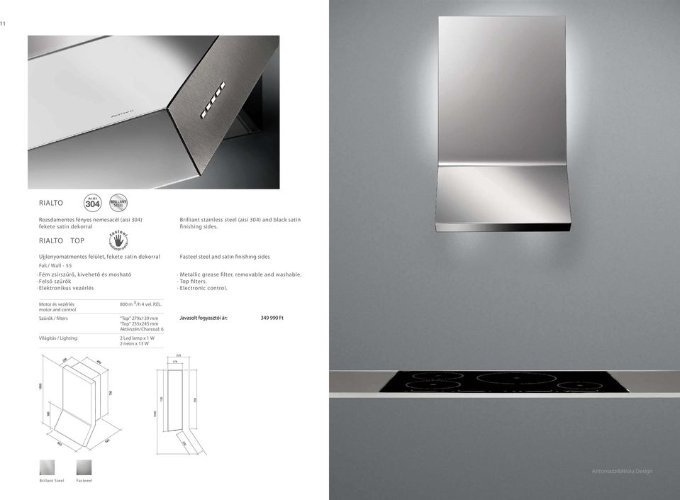 neon x 13 W Brilliant stainless steel (aisi 34) and black satin finishing sides.