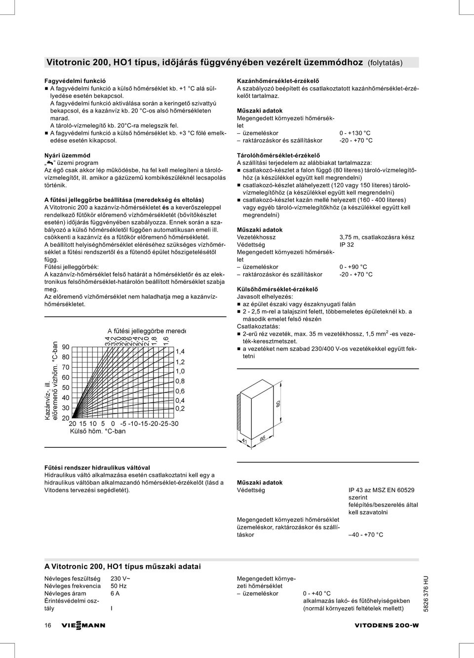 & A fagyvédelmi funkció a külső hőmérséklet kb. +3 C fölé emelkedése esetén kikapcsol. Nyári üzemmód w üzemi program Az égő csak akkor lép működésbe, ha fel kell melegíteni a tárolóvízmelegítőt, ill.