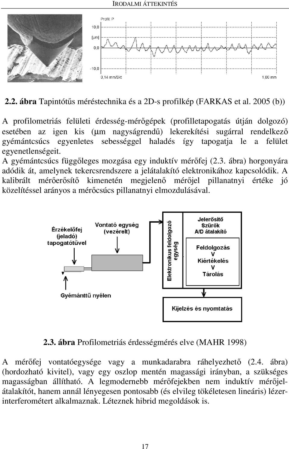 haladés így tapogatja le a felület egyenetlenségeit. A gyémántcsúcs függıleges mozgása egy induktív mérıfej (2.3.